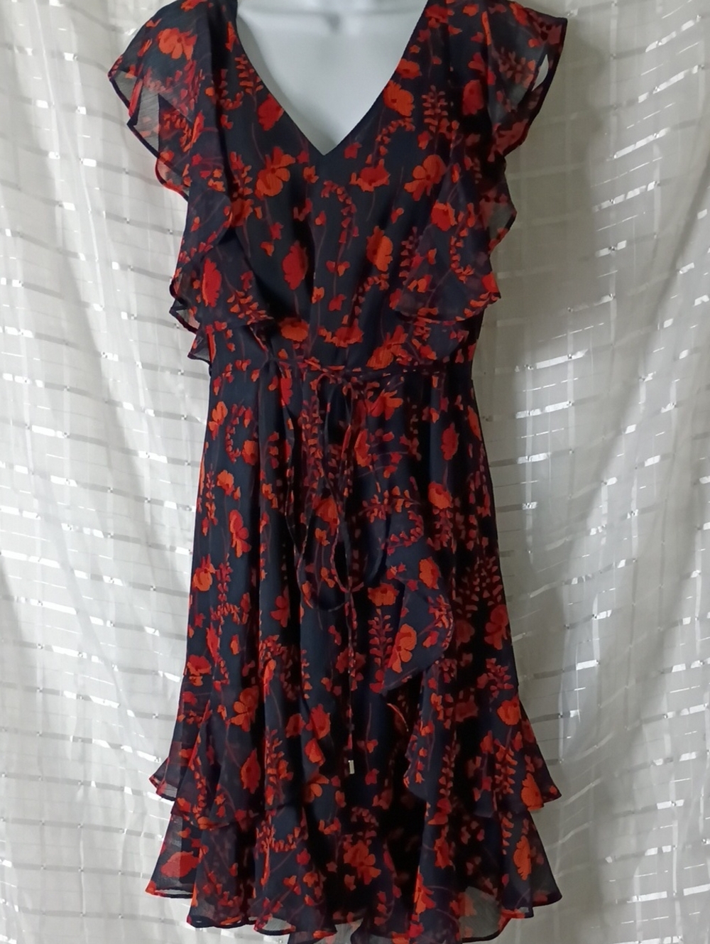 Tommy Hilfiger Navy Midi Dress with Red Floral Print#5